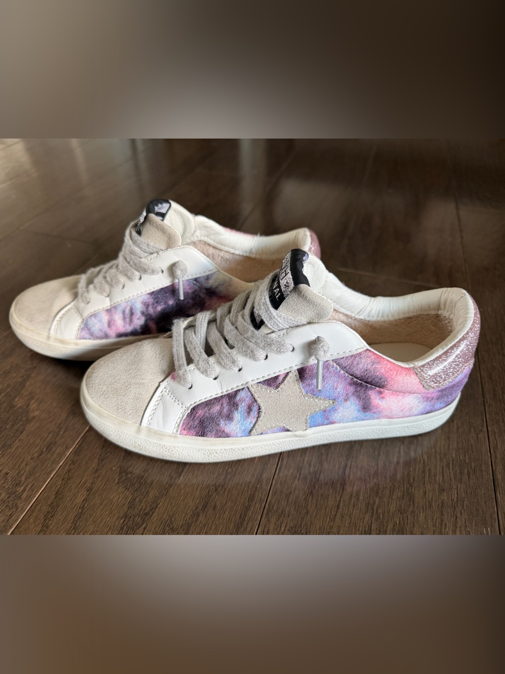 Vintage Havana White Sneakers with Pink Purple Tie-Dye Star